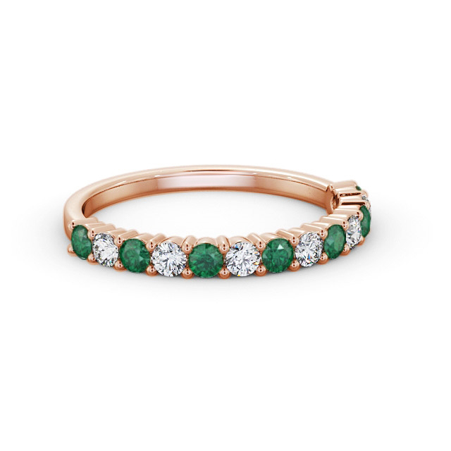 Half Eternity Emerald and Diamond 0.53ct Ring 18K Rose Gold - Esiley GEM104_RG_EM_FLAT