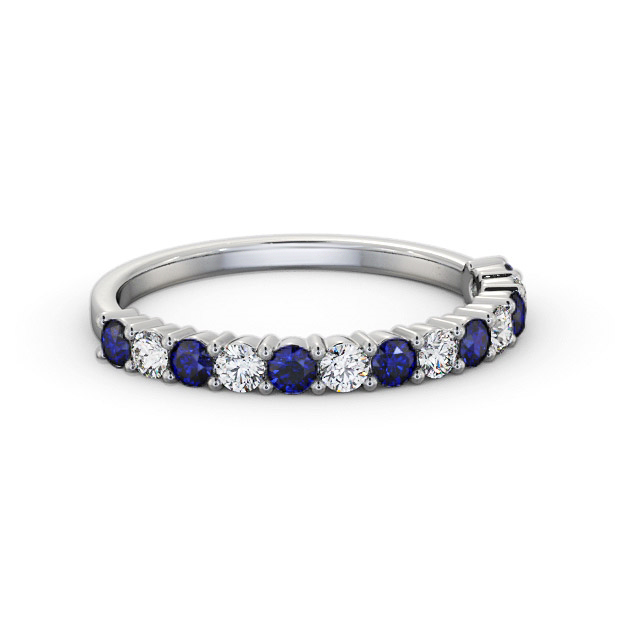Half Eternity Blue Sapphire and Diamond 0.60ct Ring 18K White Gold - Esiley GEM104_WG_BS_FLAT