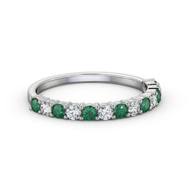 Half Eternity Emerald and Diamond 0.53ct Ring 9K White Gold - Esiley GEM104_WG_EM_FLAT