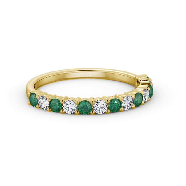 Half Eternity Emerald and Diamond 0.53ct Ring 9K Yellow Gold - Esiley GEM104_YG_EM_FLAT
