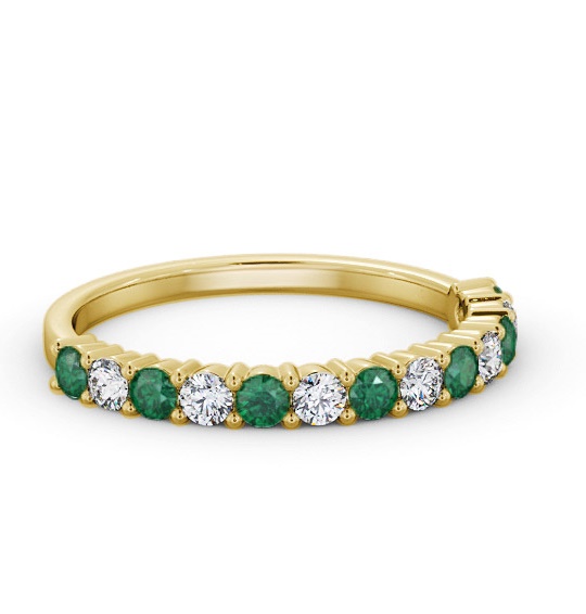 Half Eternity Emerald and Diamond 0.53ct Ring 18K Yellow Gold GEM104_YG_EM_THUMB1