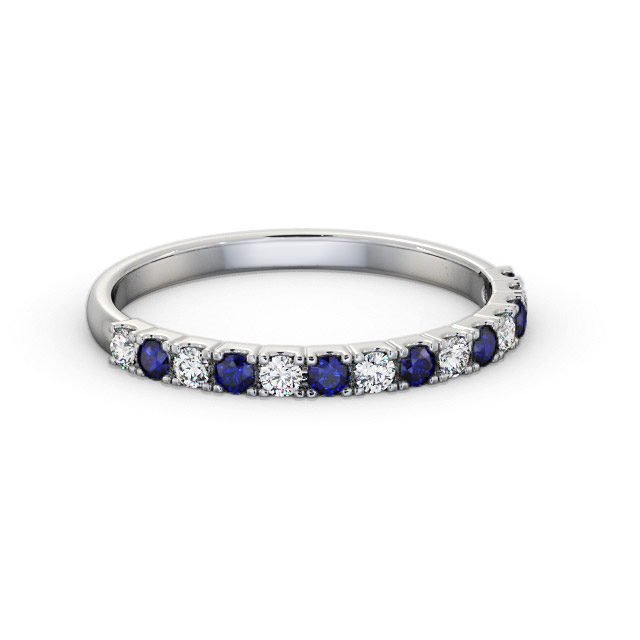 Half Eternity Blue Sapphire and Diamond 0.38ct Ring 18K White Gold - Hendrix GEM105_WG_BS_FLAT