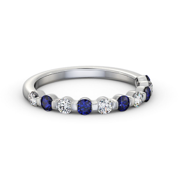 Half Eternity Blue Sapphire and Diamond 0.75ct Ring 18K White Gold - Mabry GEM106_WG_BS_FLAT