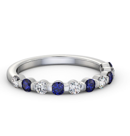 Half Eternity Blue Sapphire and Diamond 0.75ct Ring 18K White Gold GEM106_WG_BS_THUMB1