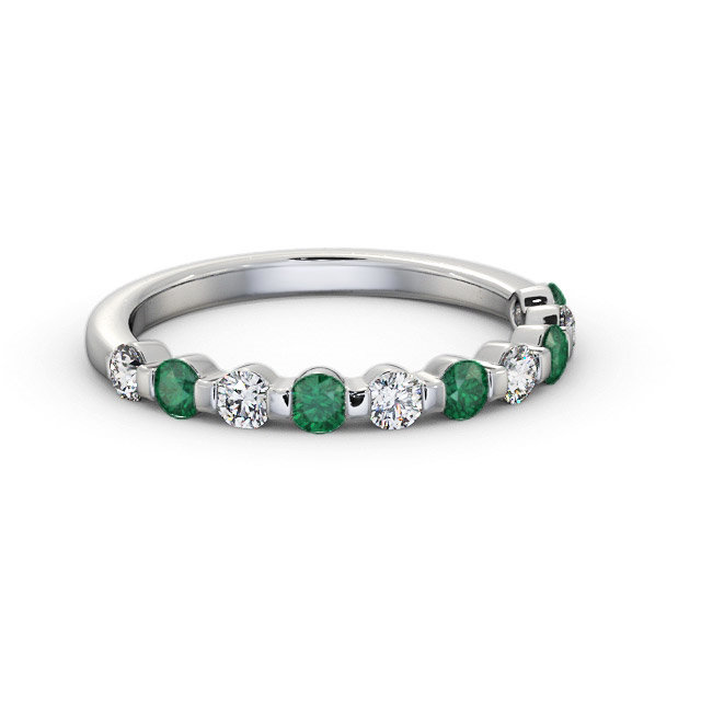 Half Eternity Emerald and Diamond 0.65ct Ring 18K White Gold - Mabry GEM106_WG_EM_FLAT