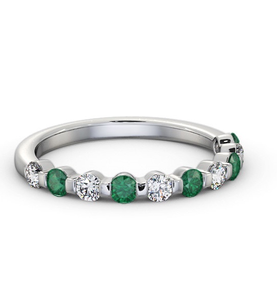 Half Eternity Emerald and Diamond 0.65ct Ring 18K White Gold GEM106_WG_EM_THUMB1
