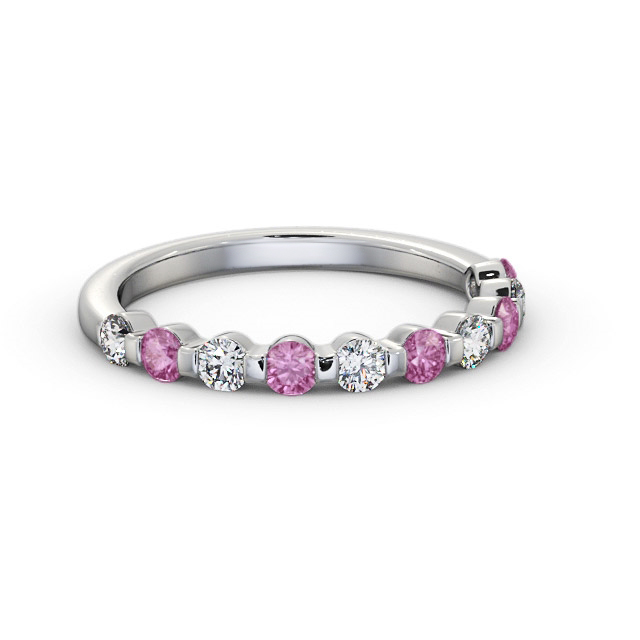 Half Eternity Pink Sapphire and Diamond 0.75ct Ring 18K White Gold - Mabry GEM106_WG_PS_FLAT