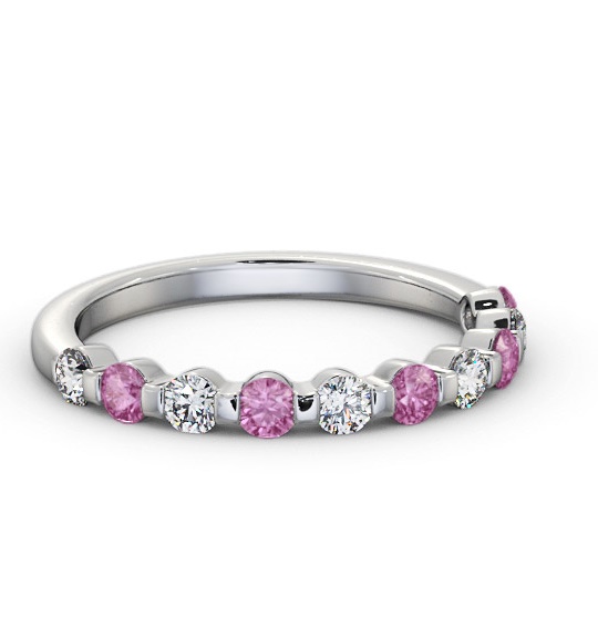 Half Eternity Pink Sapphire and Diamond 0.75ct Ring 9K White Gold GEM106_WG_PS_THUMB1