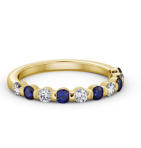 Half Eternity Blue Sapphire and Diamond 0.75ct Ring 9K Yellow Gold GEM106_YG_BS_THUMB1