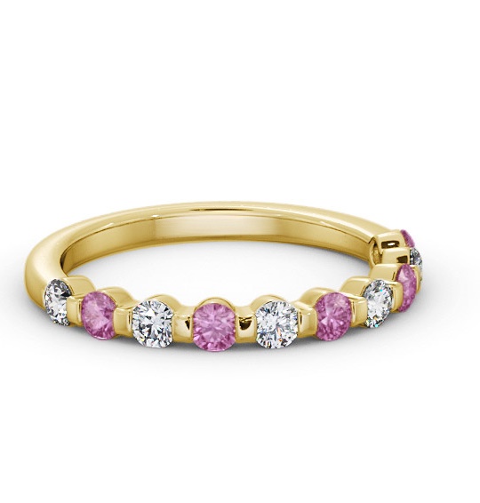Half Eternity Pink Sapphire and Diamond 0.75ct Ring 18K Yellow Gold GEM106_YG_PS_THUMB1