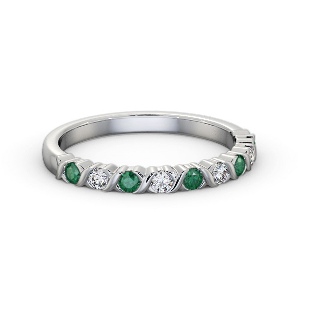 Half Eternity Emerald and Diamond 0.32ct Ring 18K White Gold - Carletta GEM107_WG_EM_FLAT