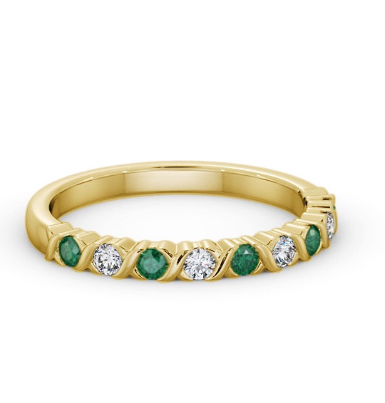 Half Eternity Emerald and Diamond 0.32ct Ring 18K Yellow Gold GEM107_YG_EM_THUMB2 