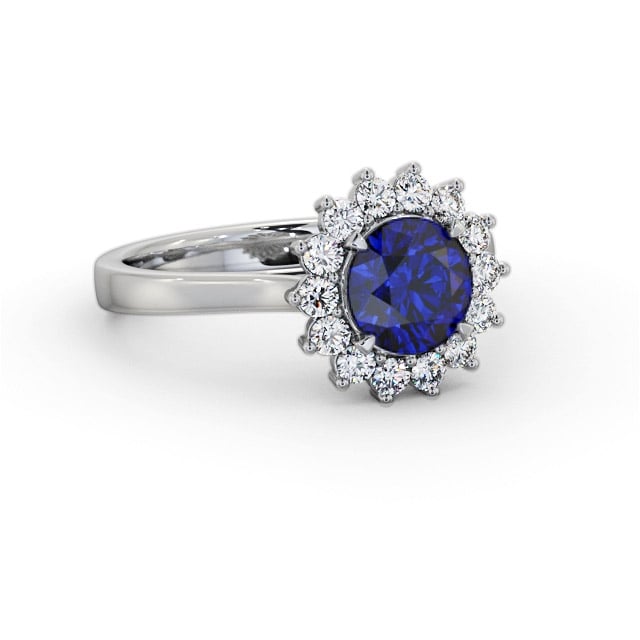 Cluster Blue Sapphire and Diamond 1.80ct Ring 18K White Gold - Jumana GEM108_WG_BS_FLAT