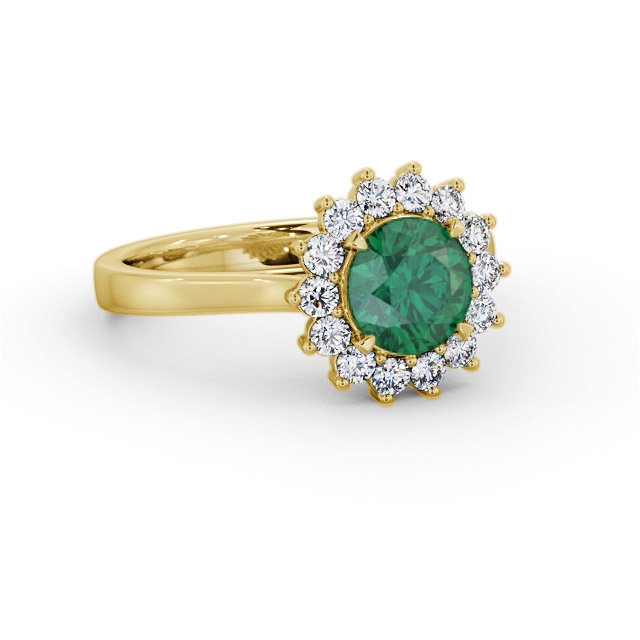 Cluster Emerald and Diamond 1.65ct Ring 9K Yellow Gold - Jumana GEM108_YG_EM_FLAT