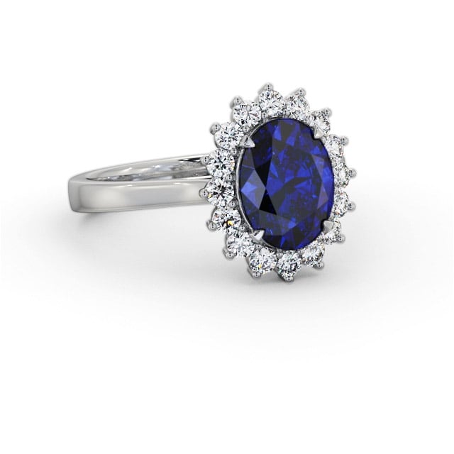Cluster Blue Sapphire and Diamond 2.50ct Ring 18K White Gold - Lexen GEM109_WG_BS_FLAT