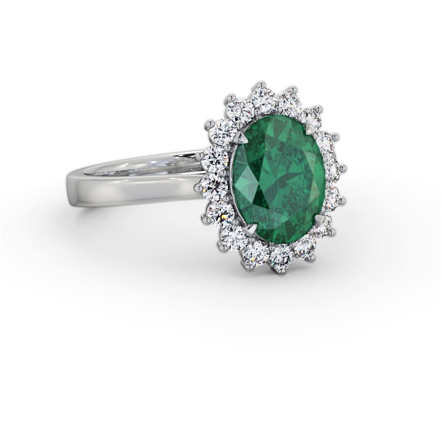 Cluster Emerald and Diamond 2.30ct Ring 18K White Gold - Lexen GEM109_WG_EM_FLAT