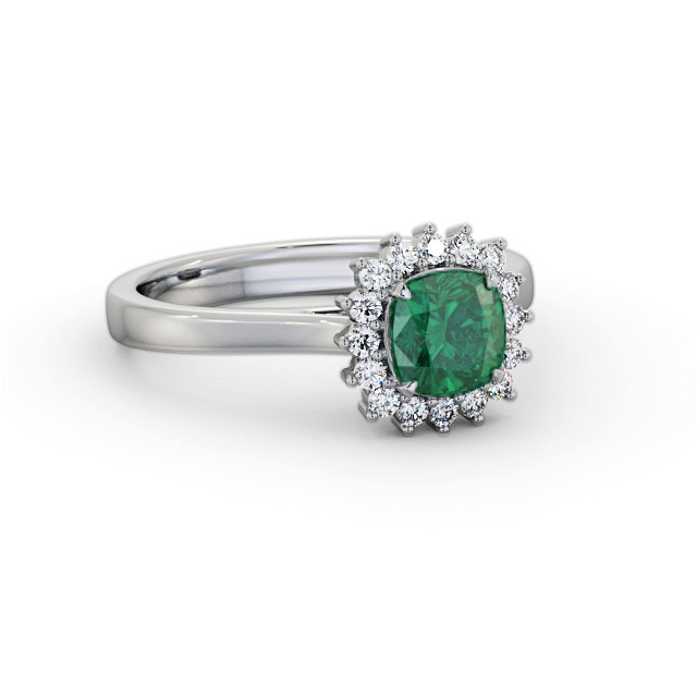 Cluster Emerald and Diamond 0.75ct Ring 18K White Gold - Perla GEM110_WG_EM_FLAT