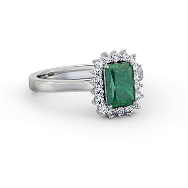 Cluster Emerald and Diamond 1.20ct Ring 18K White Gold - Jamina GEM111_WG_EM_FLAT