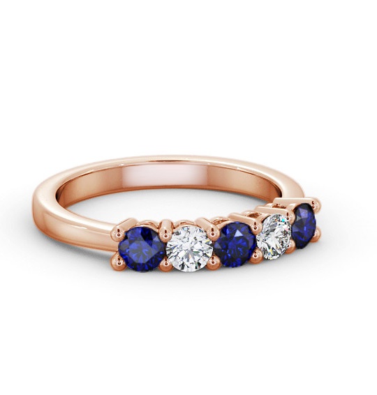 Five Stone Blue Sapphire and Diamond 0.94ct Ring 9K Rose Gold GEM112_RG_BS_THUMB1