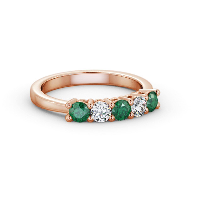 Five Stone Emerald and Diamond 0.85ct Ring 18K Rose Gold - Fern GEM112_RG_EM_FLAT