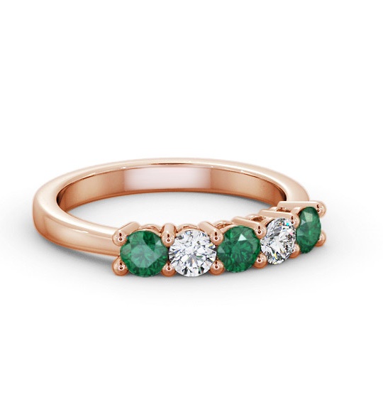 Five Stone Emerald and Diamond 0.85ct Ring 18K Rose Gold GEM112_RG_EM_THUMB1