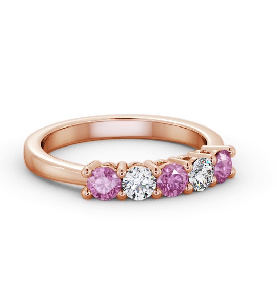 Five Stone Pink Sapphire and Diamond 0.94ct Ring 18K Rose Gold GEM112_RG_PS_THUMB1