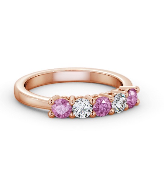 Five Stone Pink Sapphire and Diamond 0.94ct Ring 9K Rose Gold GEM112_RG_PS_THUMB1