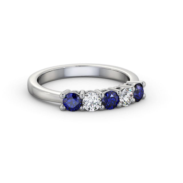 Five Stone Blue Sapphire and Diamond 0.94ct Ring 18K White Gold - Fern GEM112_WG_BS_FLAT
