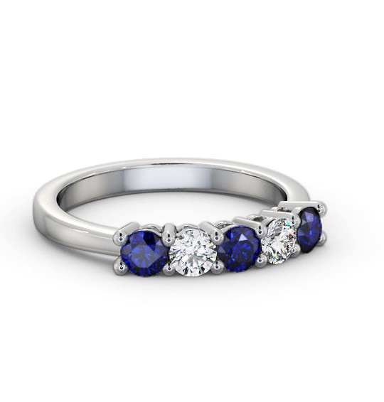 Five Stone Blue Sapphire and Diamond 0.94ct Ring 9K White Gold GEM112_WG_BS_THUMB2 