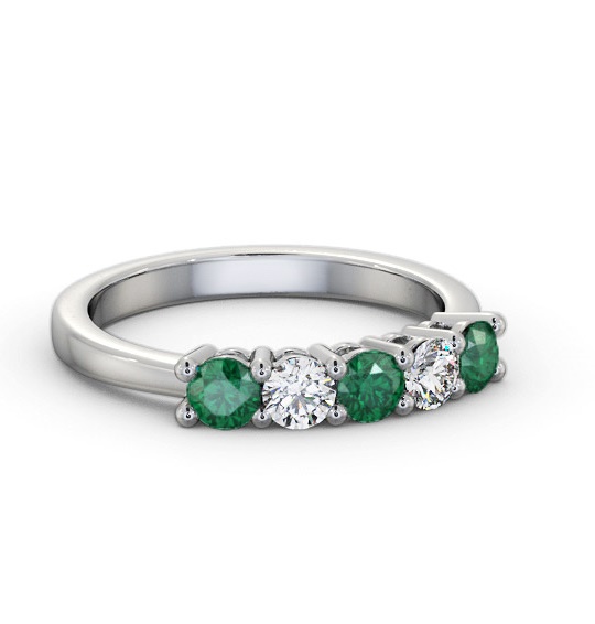 Five Stone Emerald and Diamond 0.85ct Ring 18K White Gold GEM112_WG_EM_THUMB1