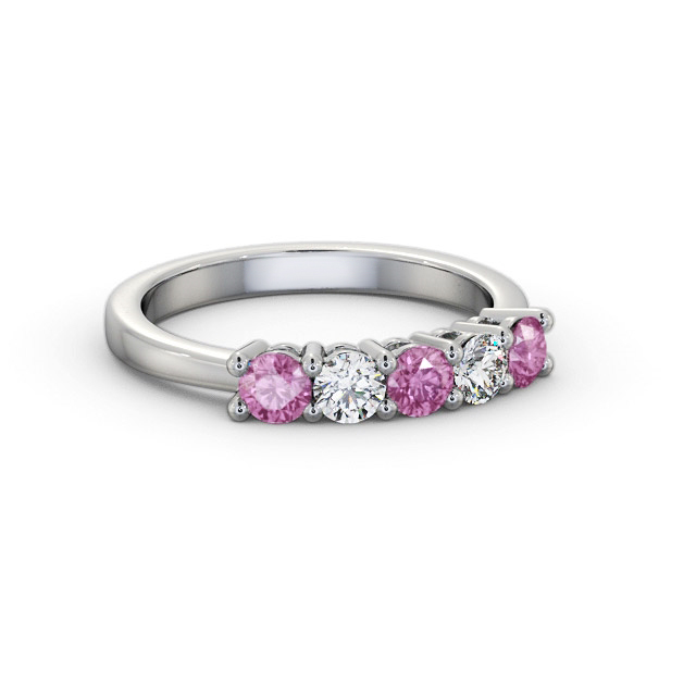 Five Stone Pink Sapphire and Diamond 0.94ct Ring 18K White Gold - Fern GEM112_WG_PS_FLAT