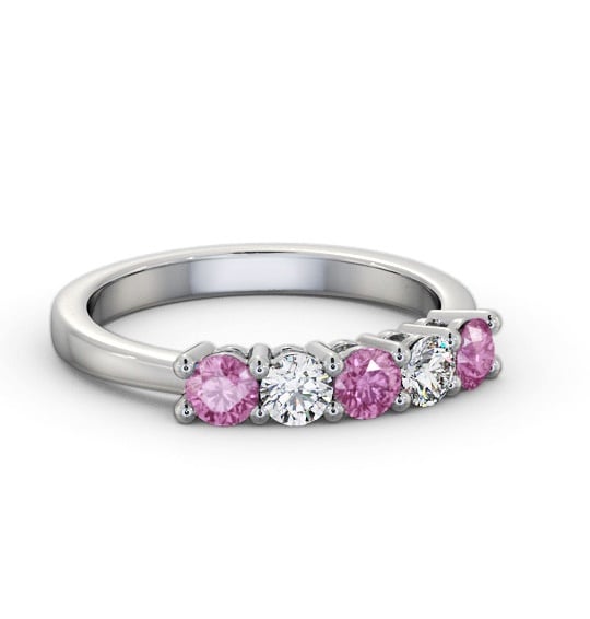 Five Stone Pink Sapphire and Diamond 0.94ct Ring 9K White Gold GEM112_WG_PS_THUMB2 