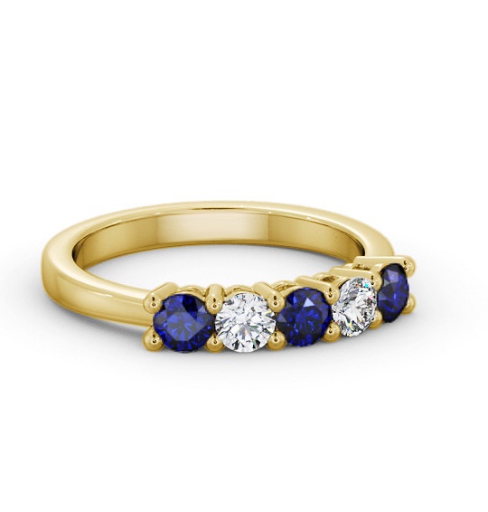 Five Stone Blue Sapphire and Diamond 0.94ct Ring 18K Yellow Gold GEM112_YG_BS_THUMB1