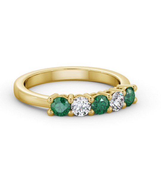 Five Stone Emerald and Diamond 0.85ct Ring 9K Yellow Gold GEM112_YG_EM_THUMB1