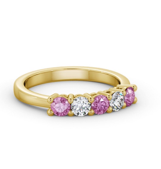 Five Stone Pink Sapphire and Diamond 0.94ct Ring 18K Yellow Gold GEM112_YG_PS_THUMB1
