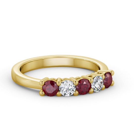 Five Stone Ruby and Diamond 0.94ct Ring 18K Yellow Gold GEM112_YG_RU_THUMB1