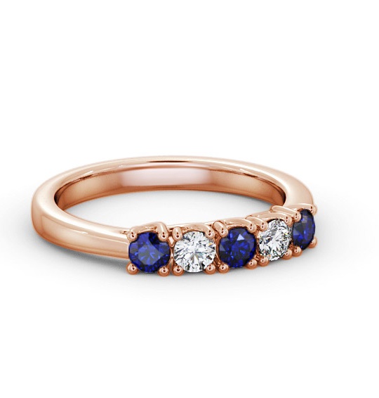 Five Stone Blue Sapphire and Diamond 0.65ct Ring 9K Rose Gold GEM113_RG_BS_THUMB1