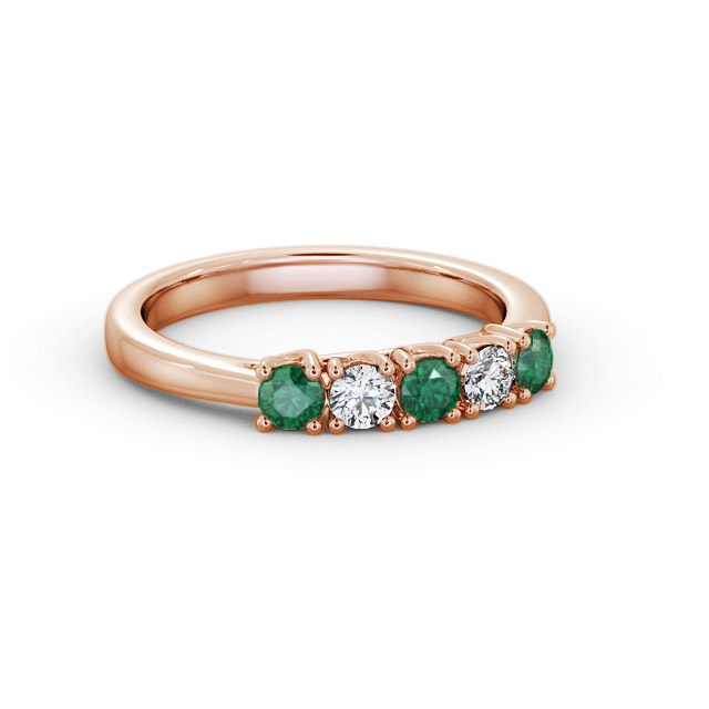 Five Stone Emerald and Diamond 0.56ct Ring 18K Rose Gold - Alena GEM113_RG_EM_FLAT