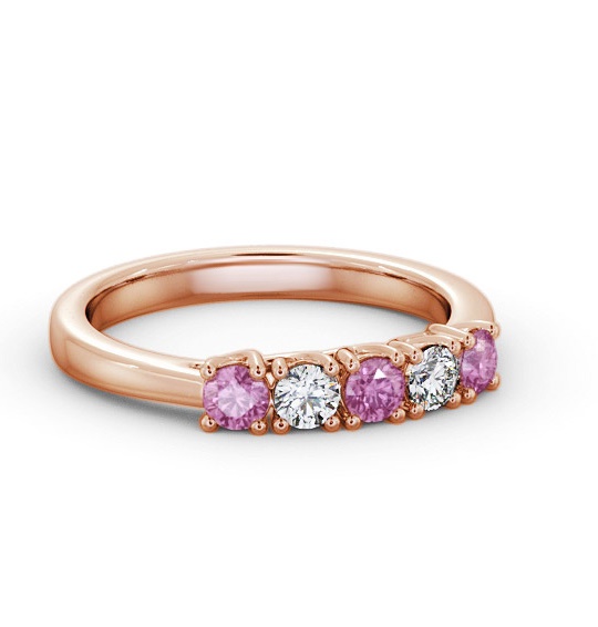 Five Stone Pink Sapphire and Diamond 0.65ct Ring 9K Rose Gold GEM113_RG_PS_THUMB2 