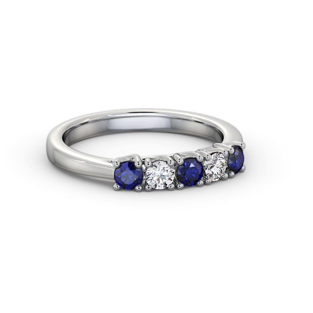 Five Stone Blue Sapphire and Diamond 0.65ct Ring 18K White Gold - Alena GEM113_WG_BS_FLAT