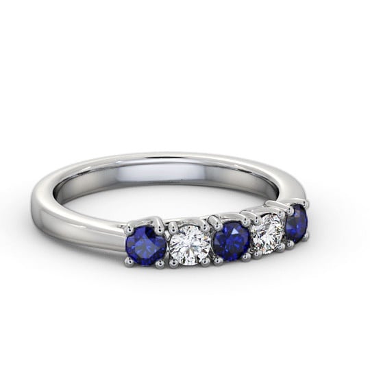 Five Stone Blue Sapphire and Diamond 0.65ct Ring 18K White Gold GEM113_WG_BS_THUMB2 