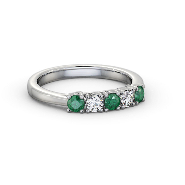 Five Stone Emerald and Diamond 0.56ct Ring 18K White Gold - Alena GEM113_WG_EM_FLAT