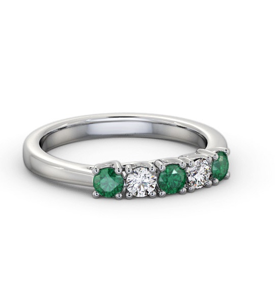 Five Stone Emerald and Diamond 0.56ct Ring 18K White Gold GEM113_WG_EM_THUMB1