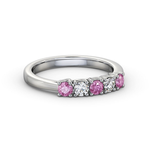 Five Stone Pink Sapphire and Diamond 0.65ct Ring 18K White Gold - Alena GEM113_WG_PS_FLAT