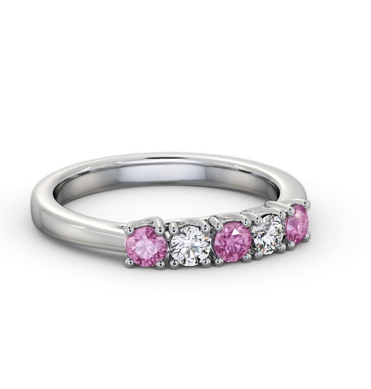 Five Stone Pink Sapphire and Diamond 0.65ct Ring 18K White Gold GEM113_WG_PS_THUMB2 