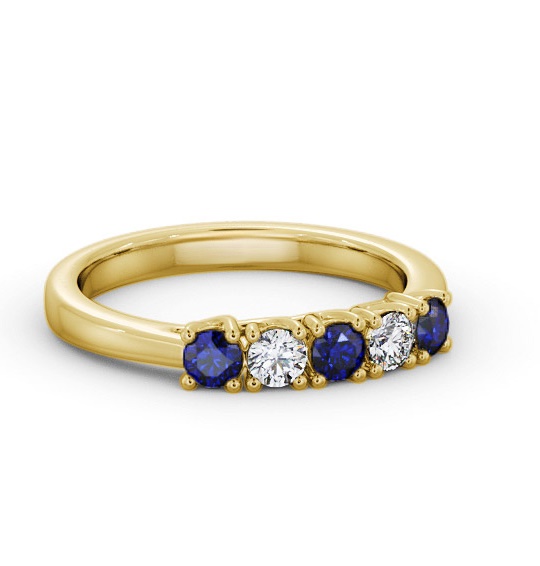 Five Stone Blue Sapphire and Diamond 0.65ct Ring 9K Yellow Gold GEM113_YG_BS_THUMB1