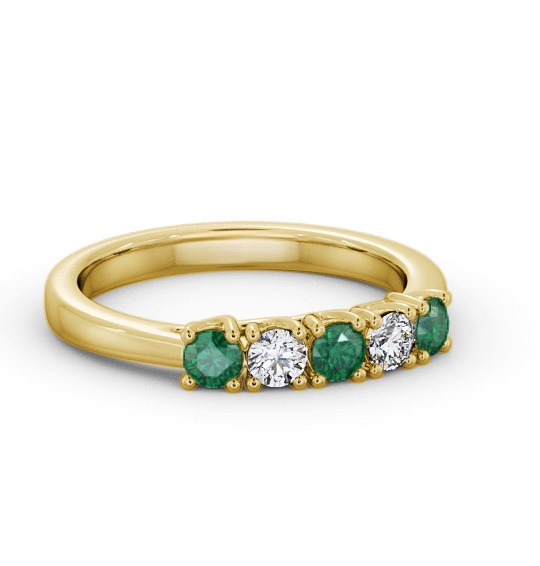 Five Stone Emerald and Diamond 0.56ct Ring 18K Yellow Gold GEM113_YG_EM_THUMB1