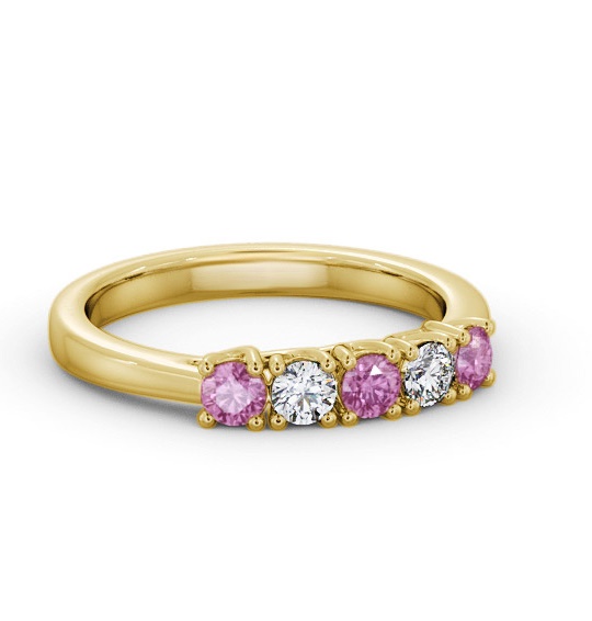 Five Stone Pink Sapphire and Diamond 0.65ct Ring 9K Yellow Gold GEM113_YG_PS_THUMB1