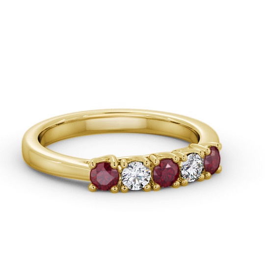 Five Stone Ruby and Diamond 0.65ct Ring 18K Yellow Gold GEM113_YG_RU_THUMB2 