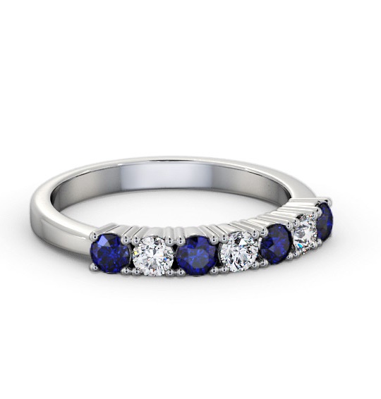 Seven Stone Blue Sapphire and Diamond 0.72ct Ring 9K White Gold GEM114_WG_BS_THUMB1